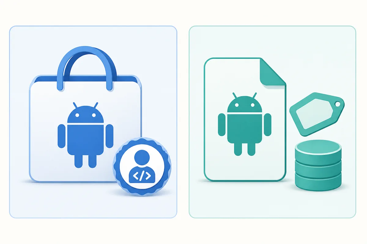 Editorial comparison of a Google Play style listing and a direct Android APK package