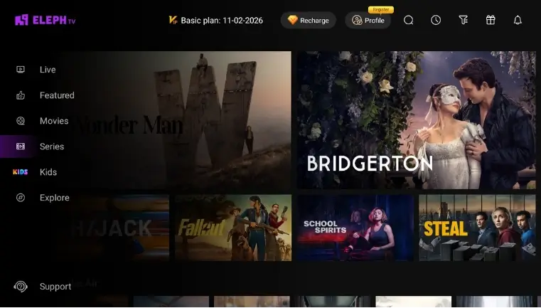 Eleph TV APK live channels and streaming interface